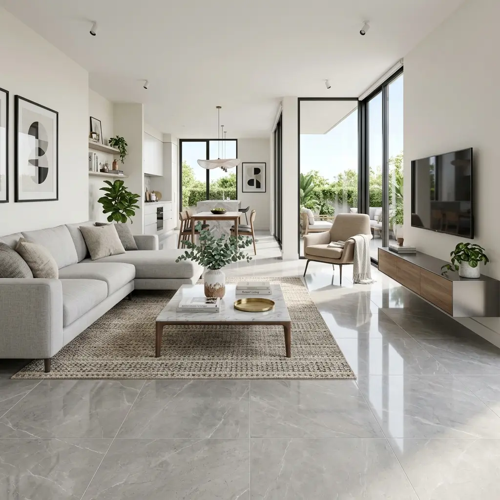 Large-format porcelain floor tiles