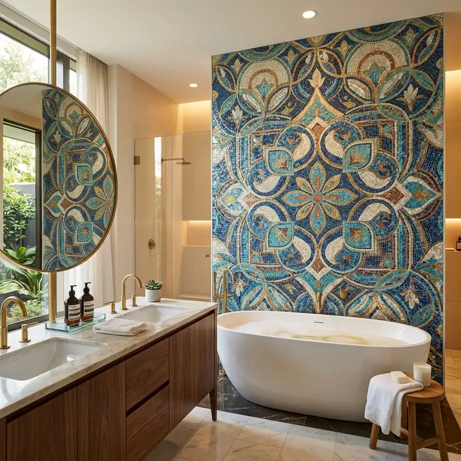 Feature wall with mosaic tiles